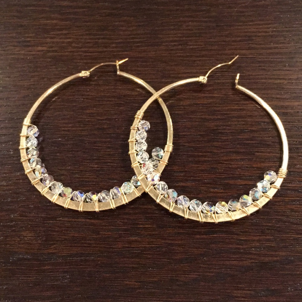 Gold and bead hoop earrings